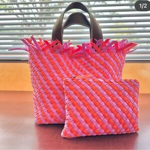 NACHEDI Vibrant Pink and Orange Woven Tote Bag